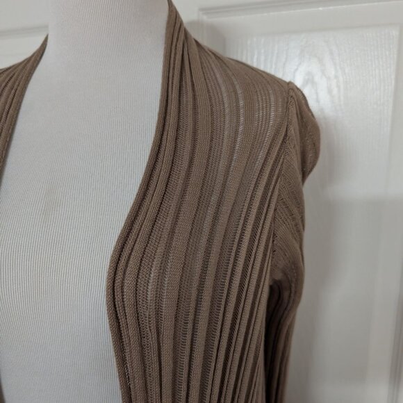 John P Greece Cardigan Womens Size Medium Brown Neutral Tie Front Shawl Shrug - Picture 2 of 11